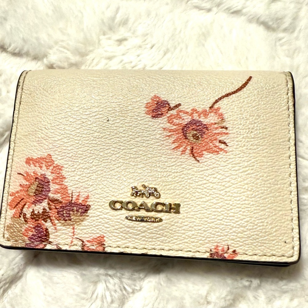 Coach Cream Card Holder with Pink Floral Design